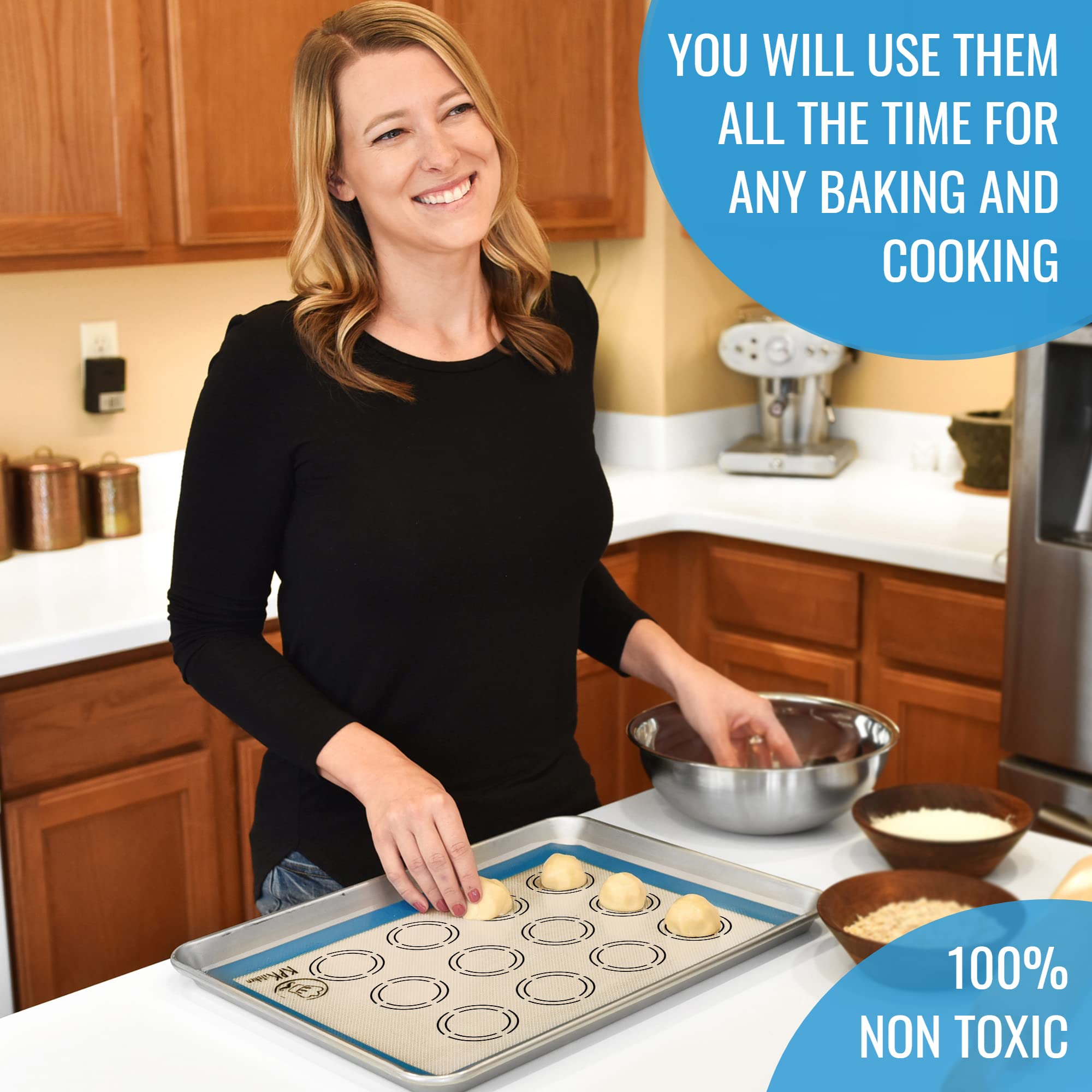 KPKitchen half-sheet mat with cookie-circle design for easy release.