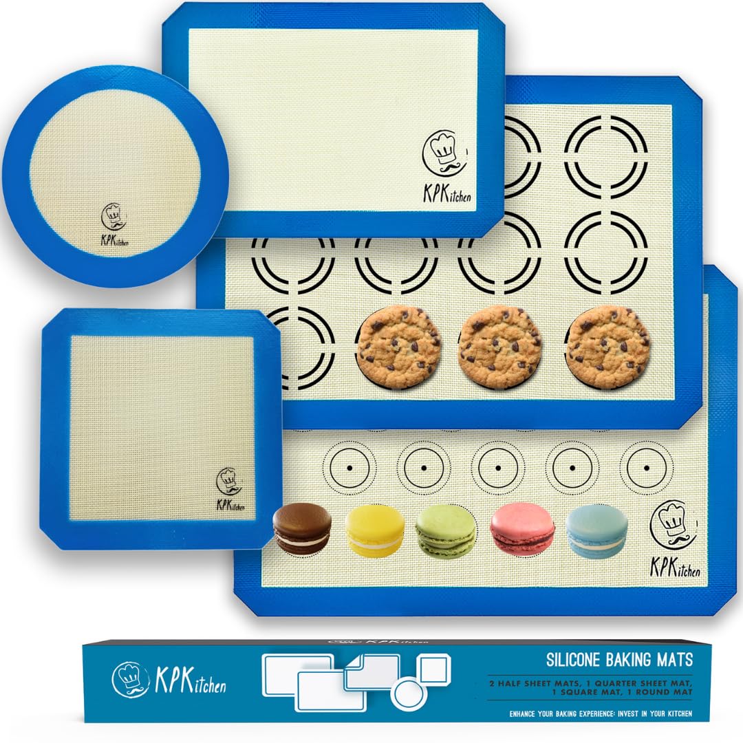 KPKitchen silicone baking mat with macaron circle on half-sheet for even baking.