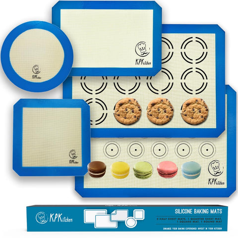 KPKitchen silicone baking mat with macaron circle on half-sheet for even baking.