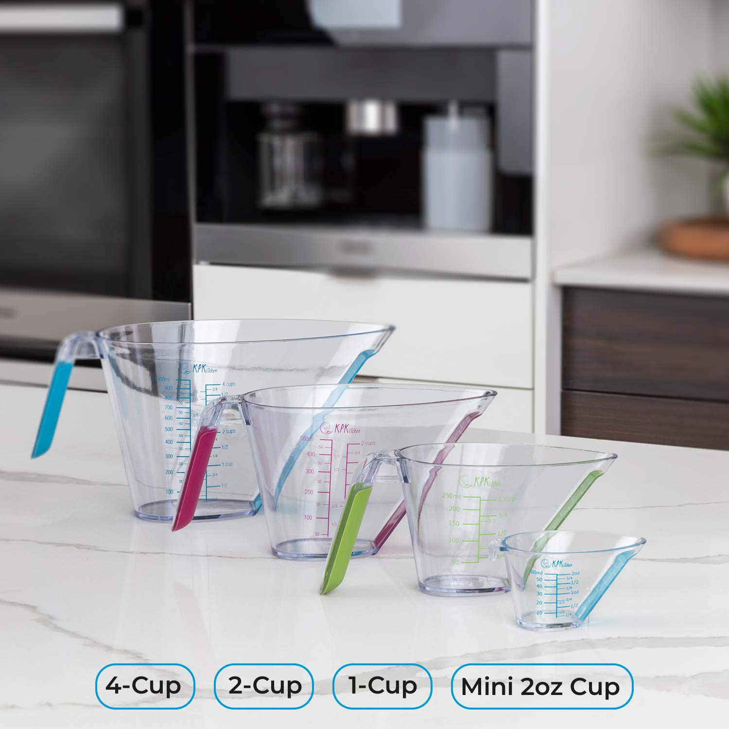KPKitchen stackable nesting cups illustrate compact storage when not in use.