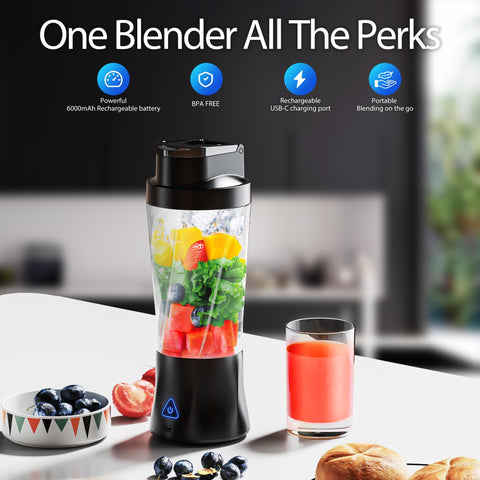 KPMARE USB-C rechargeable blender offers flexible charging for car, desk, or outdoor blending.