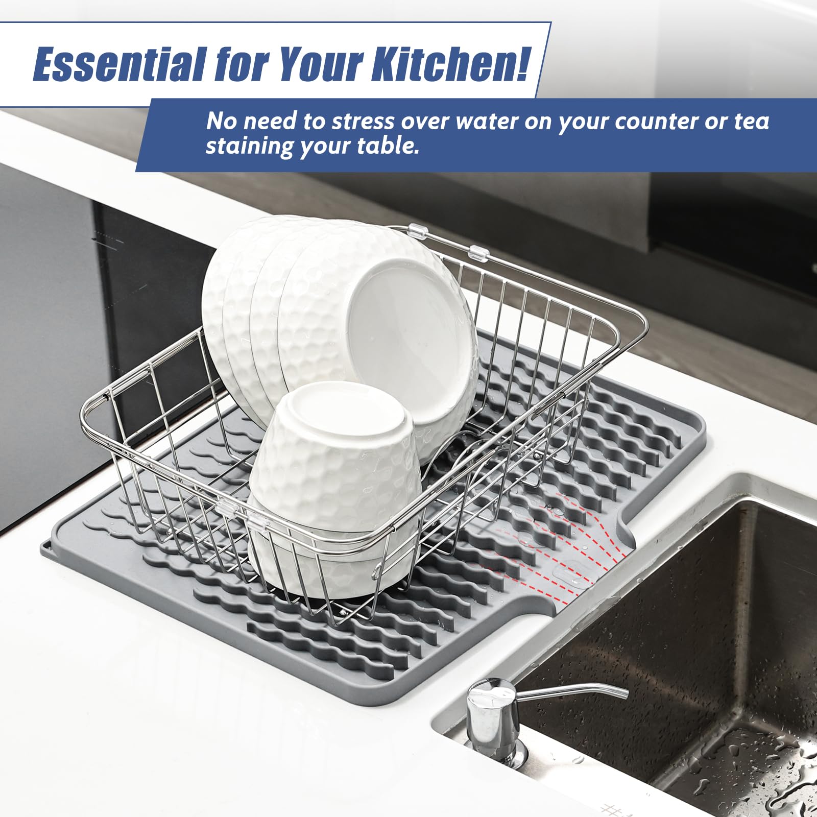 KR KitchenRaku anti-slip surface keeps dishes stable during drying.