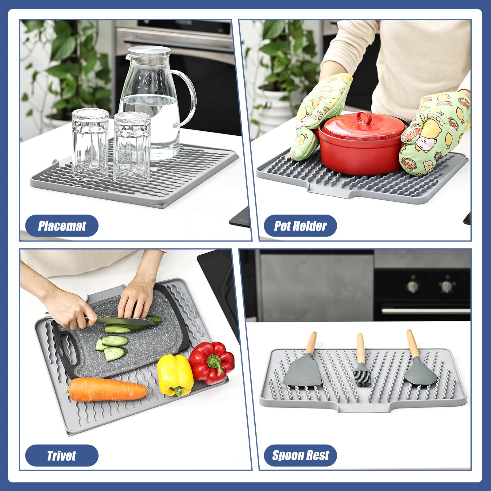 KR KitchenRaku silicone mat doubles as a cutting board protector.