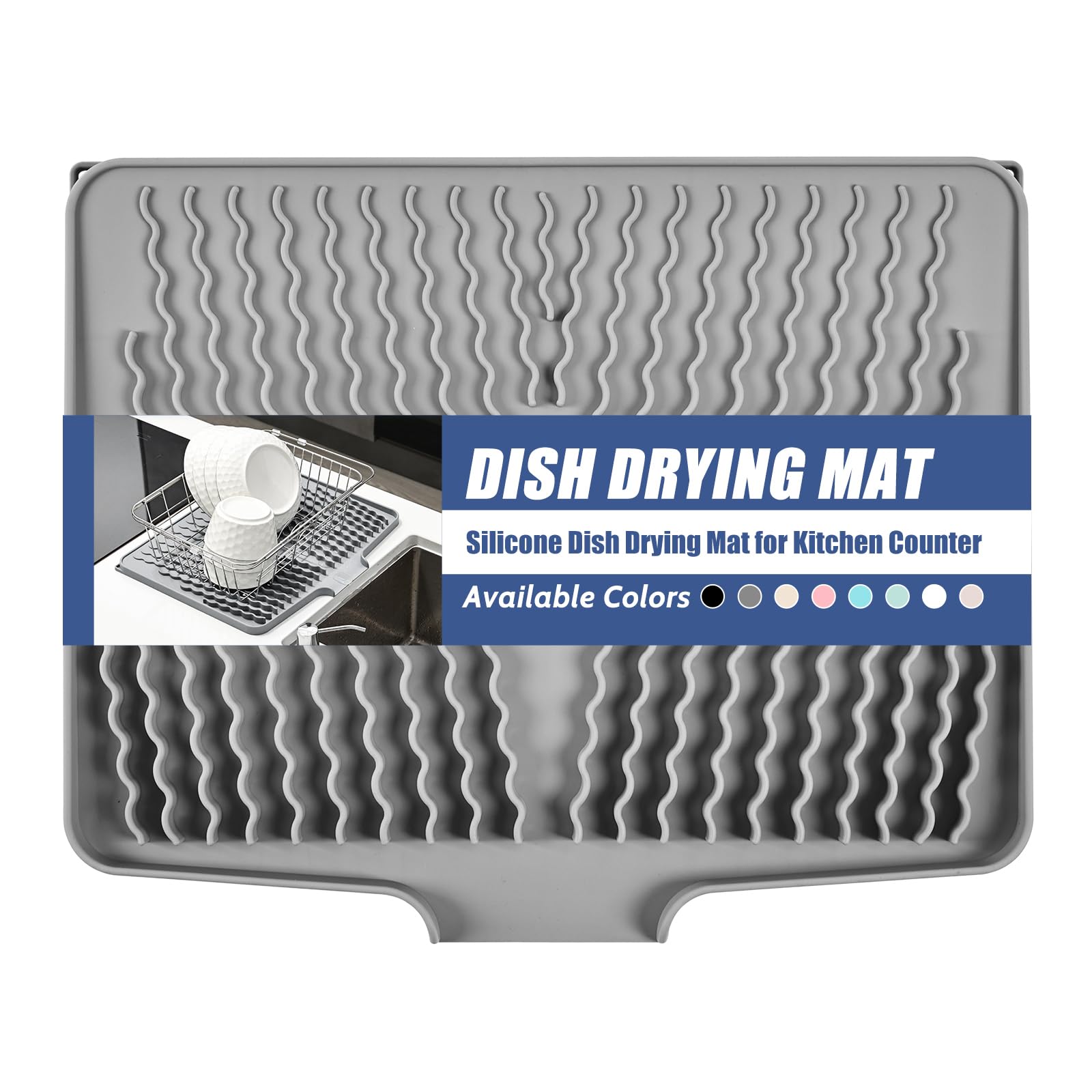 KR KitchenRaku silicone dish drying mat grey closeup shows quick-dry airflow.