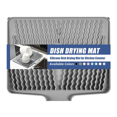 KR KitchenRaku silicone dish drying mat grey closeup shows quick-dry airflow.