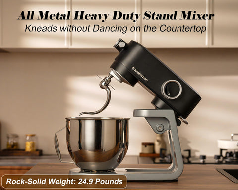 Kraftsman stand mixer flat beater in action for even mixing