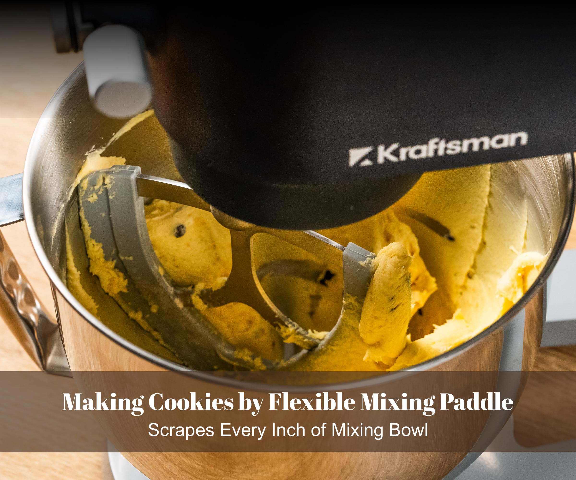 Kraftsman stand mixer six-wire whip creating light, fluffy peaks