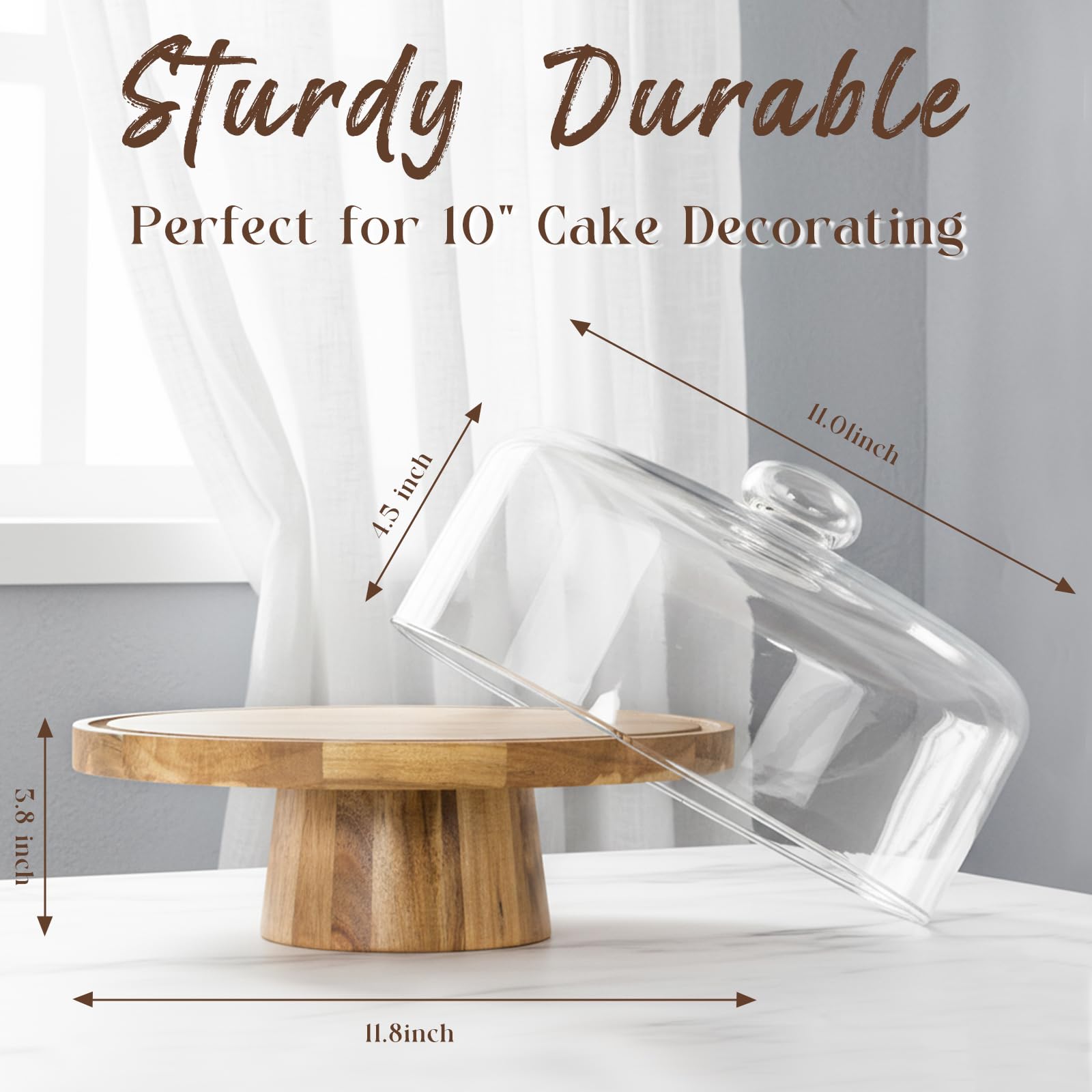 Krbnk 2 cm thick acacia base with a wide anti-tip foot for stability.