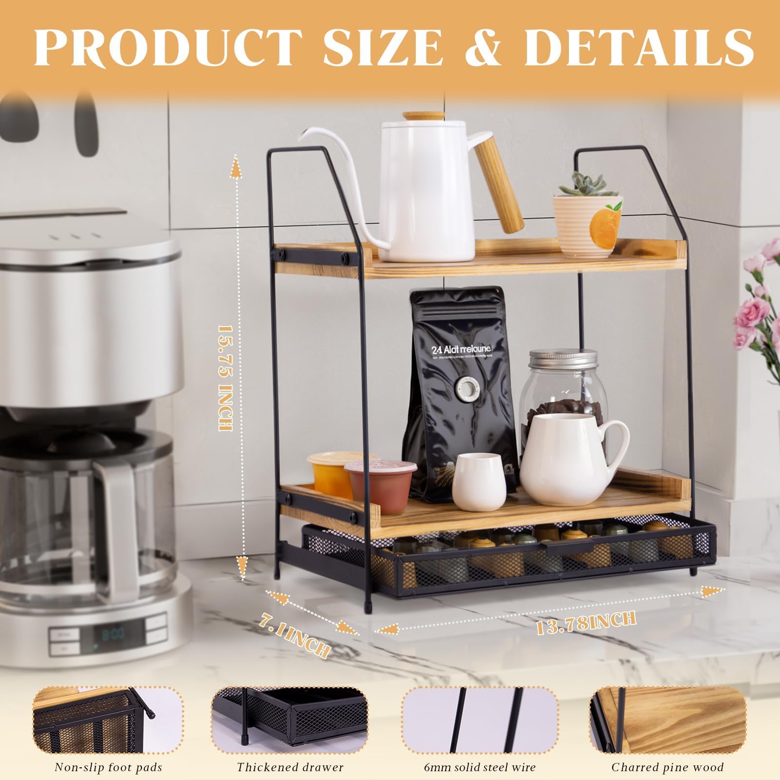 krbnk coffee bar organizer pull-out pod drawer keeps K-Cups and Nespresso pods organized