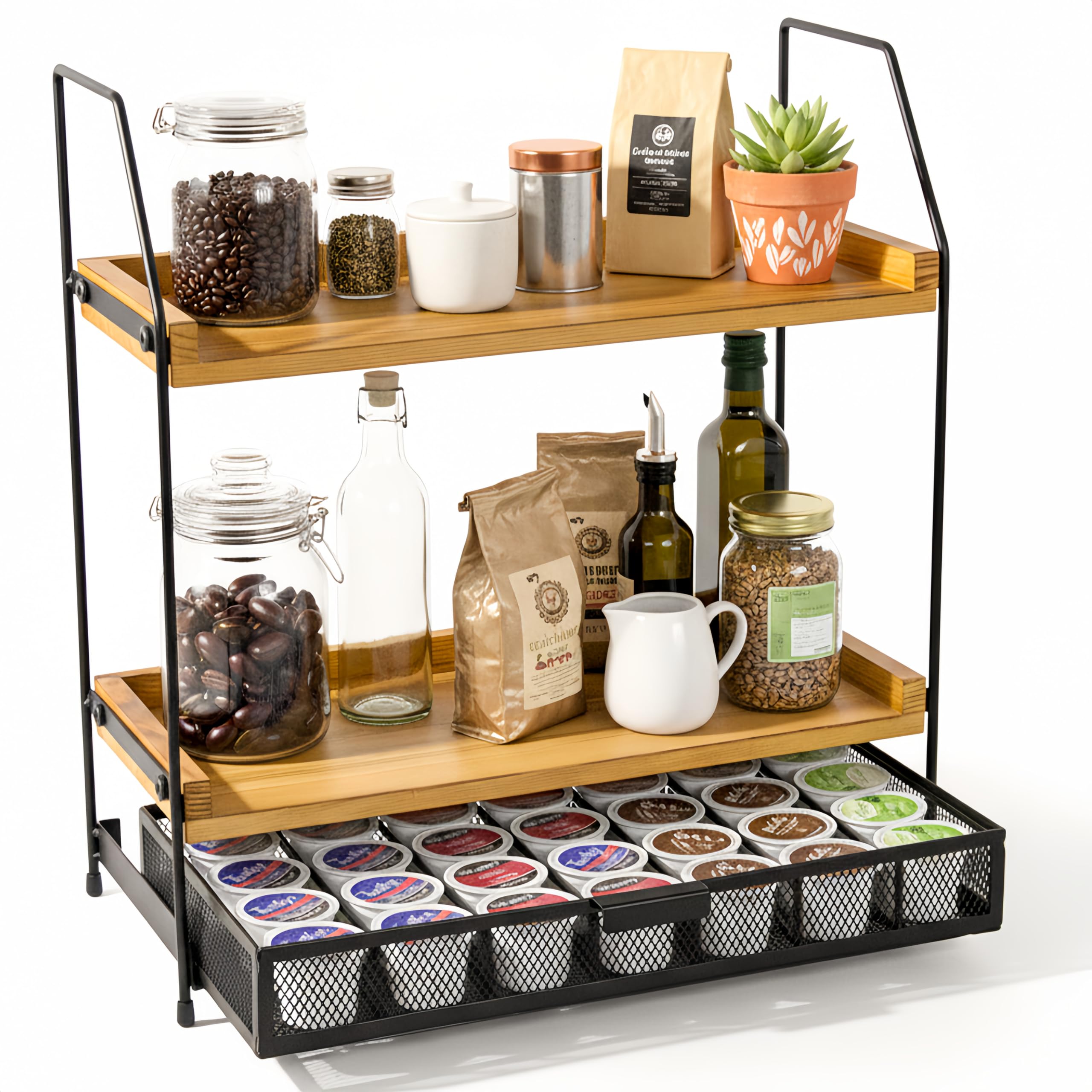 krbnk coffee bar organizer two-tier shelves for mugs and syrups with easy access