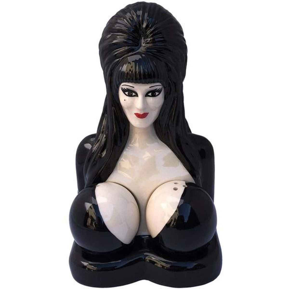 Kreepsville 666 Elvira salt and pepper shakers on table, adding spooky charm.