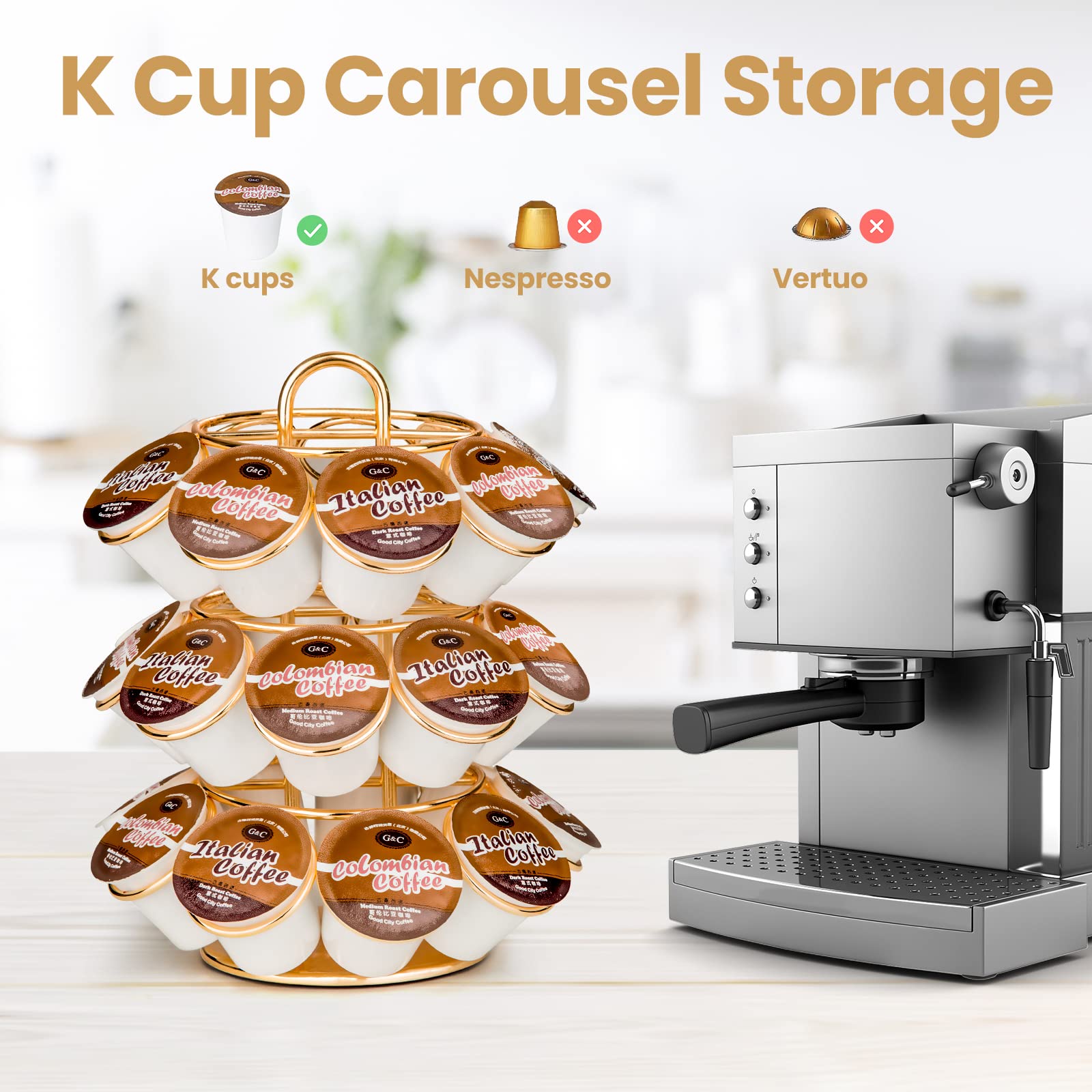 KREWEY 27-pod capacity organizer keeps K-Cups neatly displayed.