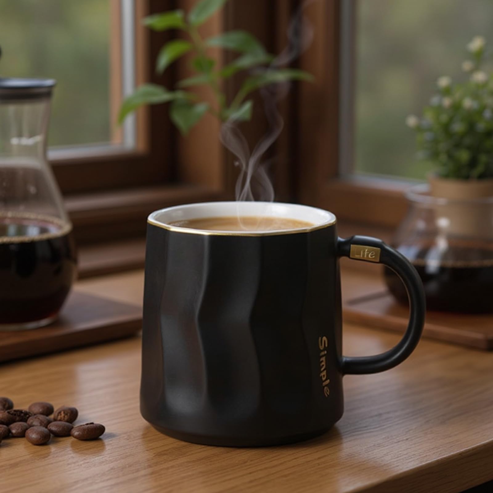 KRGMNHR matte black ceramic mug, 13.5 oz for durable daily use