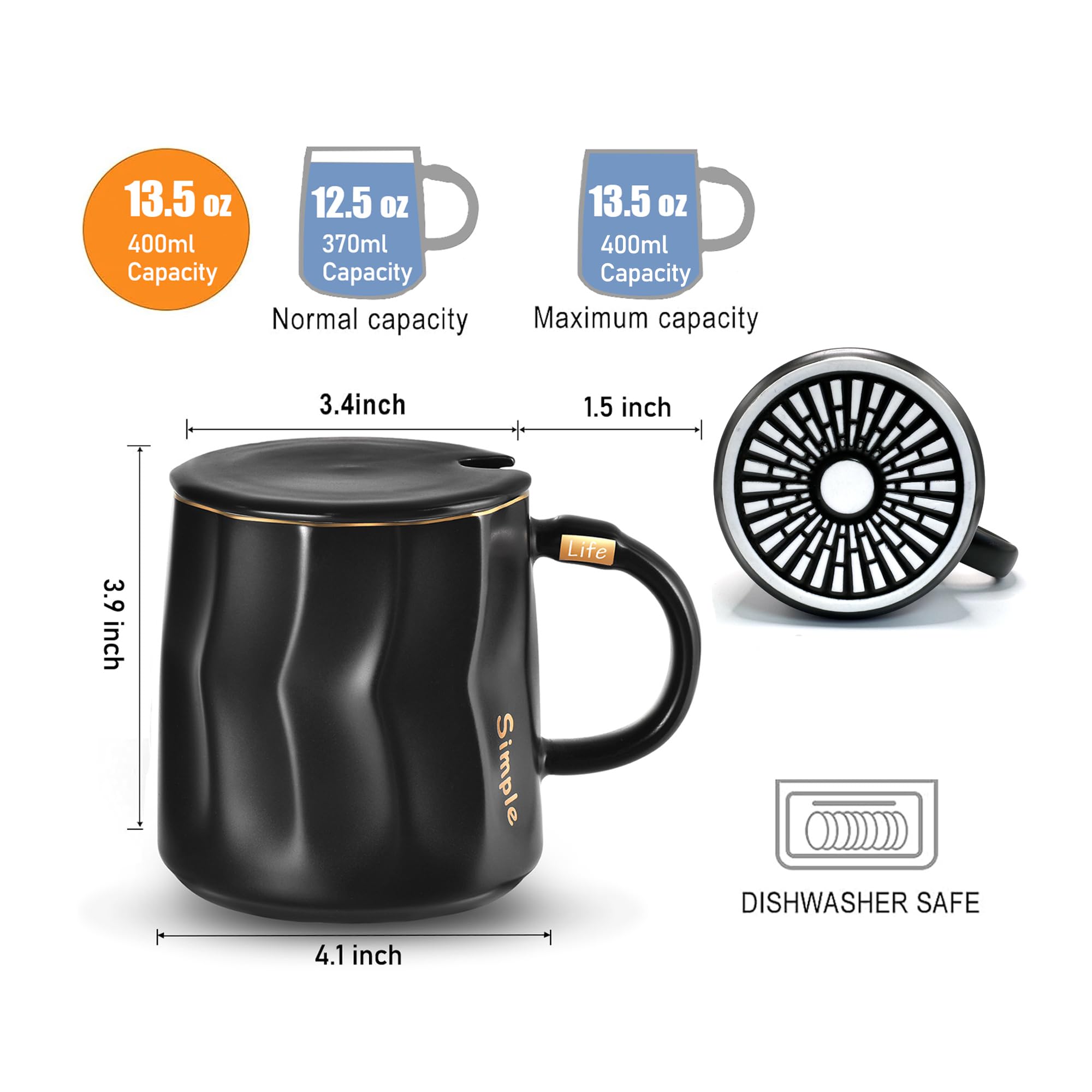 KRGMNHR office desk ceramic mug with lid to reduce spills