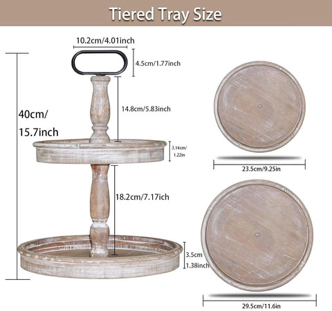 Krismax wooden tiered tray closeup showing premium wood and durable build
