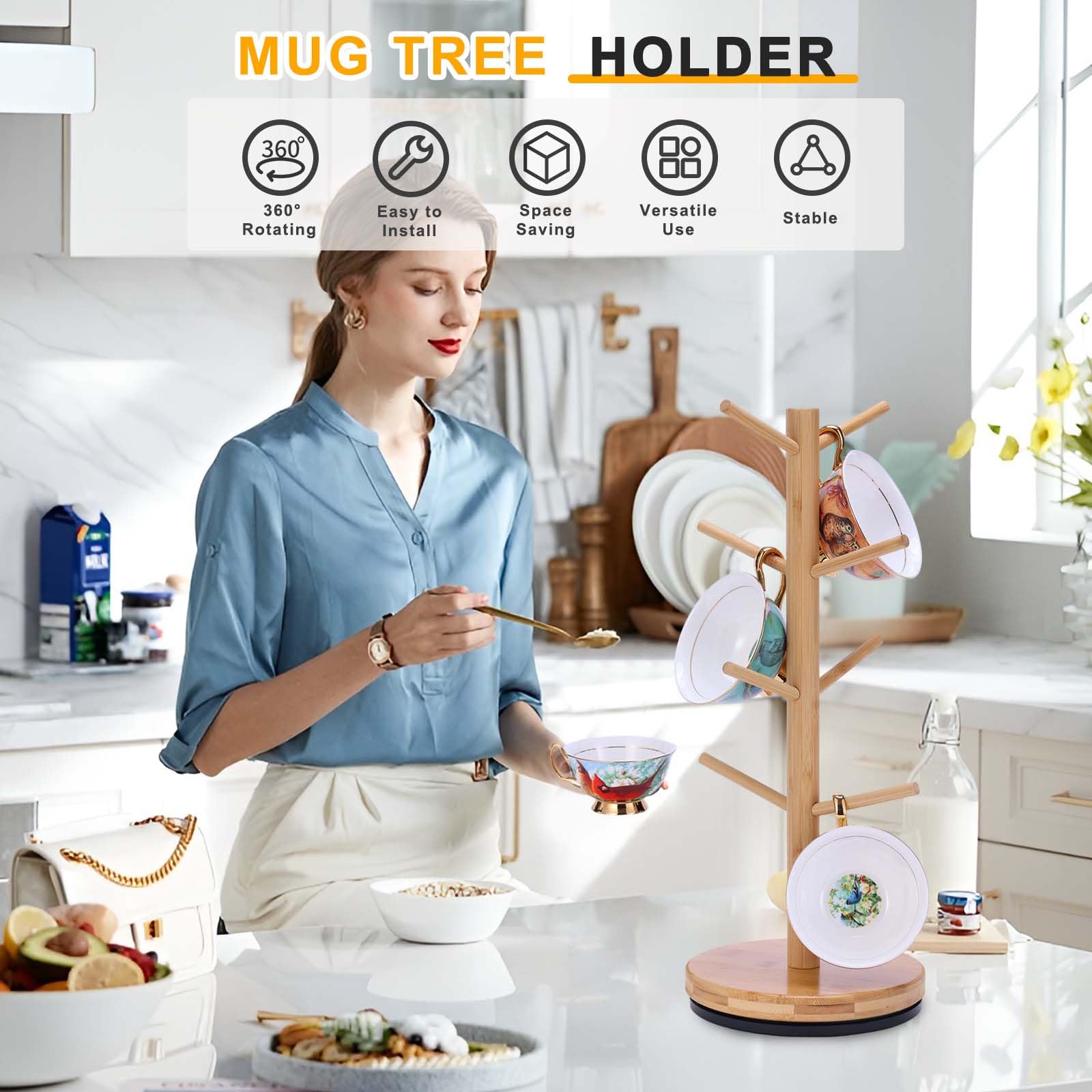 Krispmaild bamboo mug holder shows natural grain and sturdy branches.