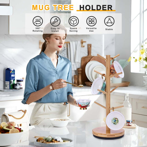 Krispmaild bamboo mug holder shows natural grain and sturdy branches.
