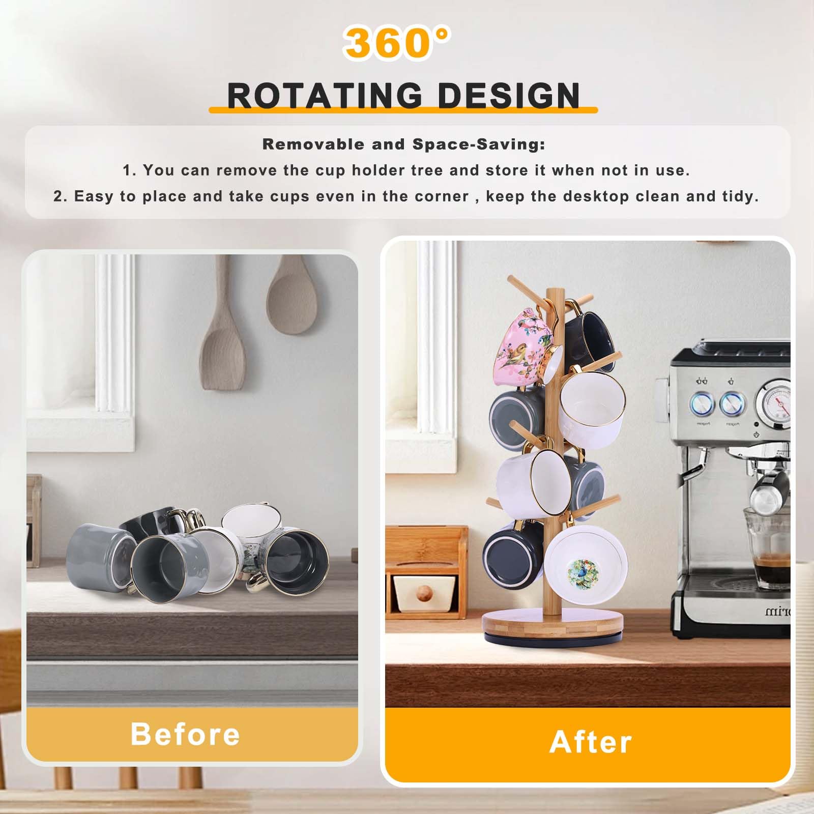 Krispmaild mug tree base stays stable with anti-slip mats.