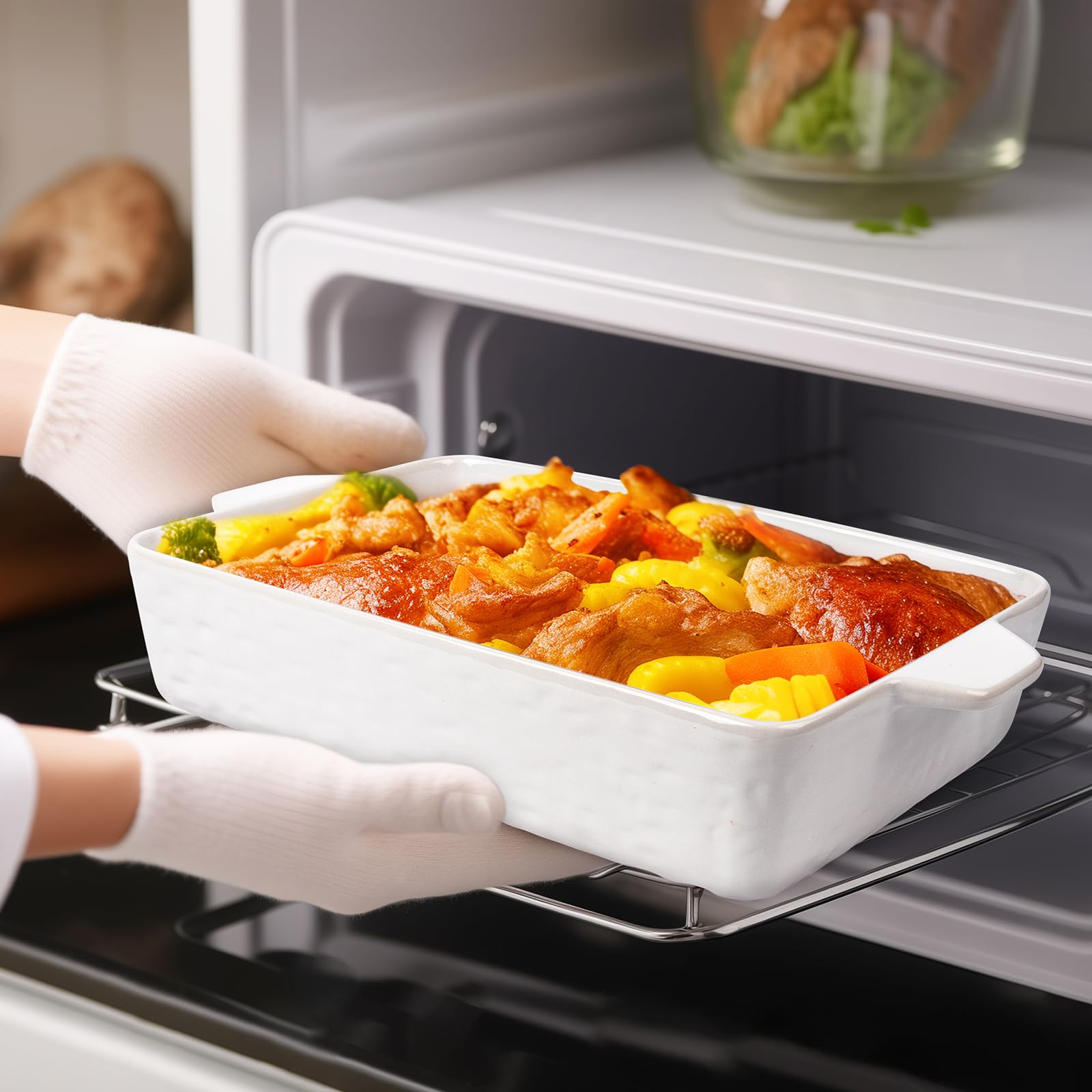 Krokori porcelain bakeware with handles, easy grip for safe oven-to-table transfers.