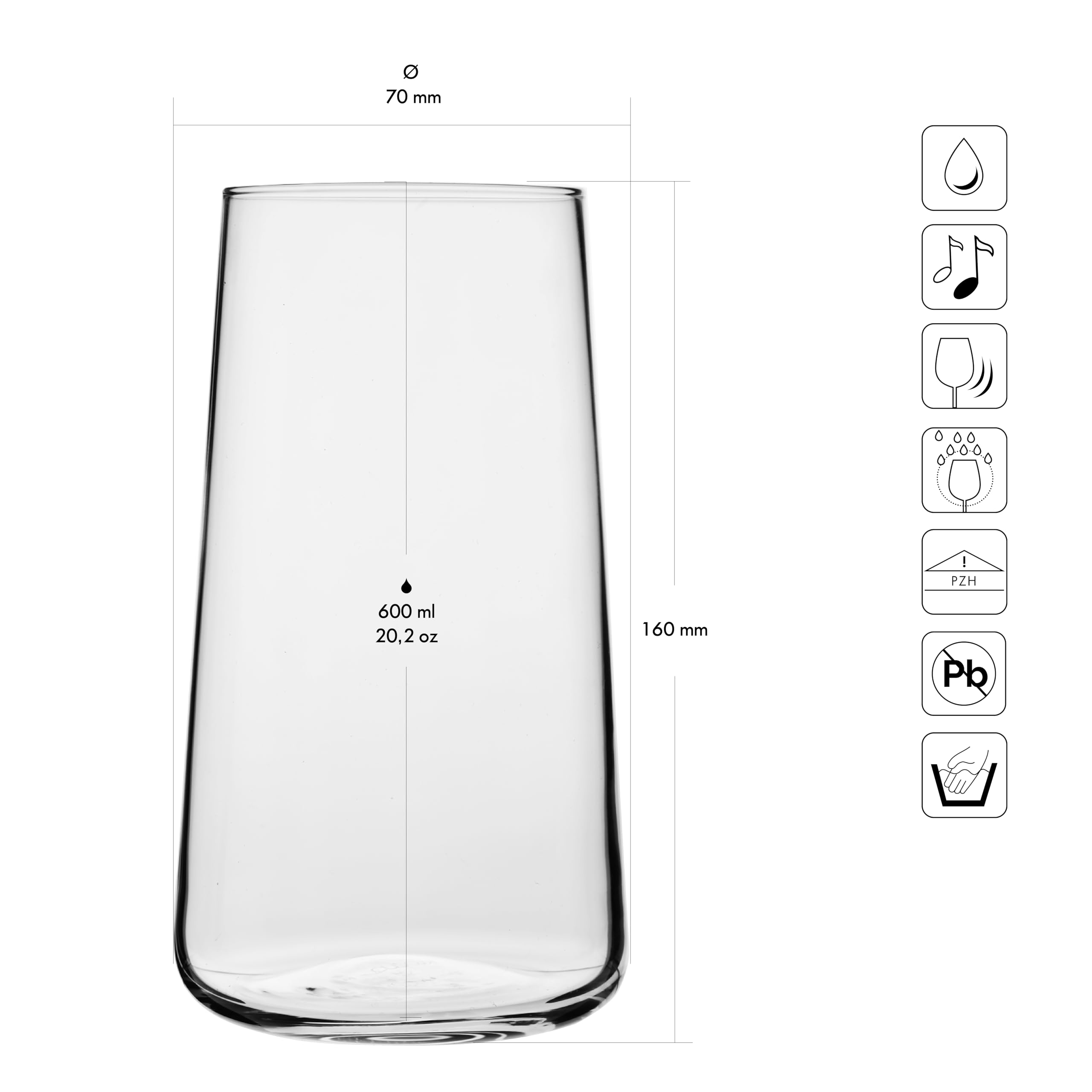 Krosno Infinity thin highball glasses side view, elegant for cocktails