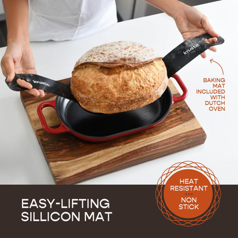 Krustic oval design accommodates larger doughs and even heating.