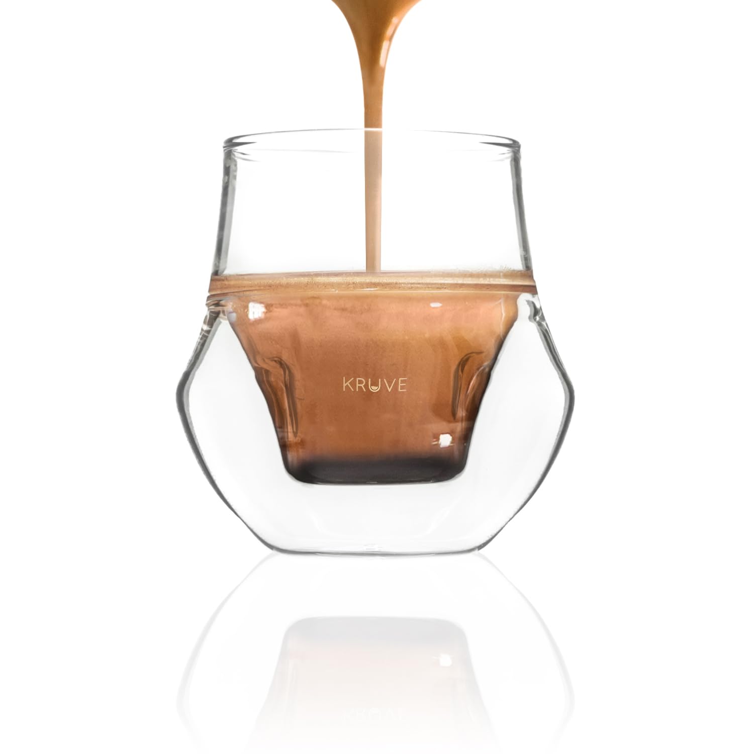 KRUVE Propel double-wall espresso cups show clear glass for hot yet cool-to-touch sips