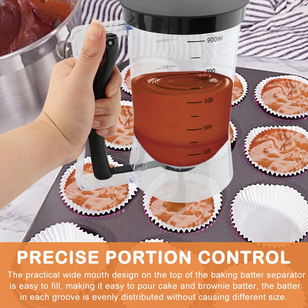 Kryslanix cupcake batter dispenser enables neat batter placement for uniform cupcakes.
