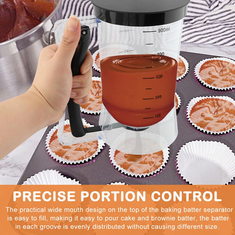 Kryslanix cupcake batter dispenser enables neat batter placement for uniform cupcakes.