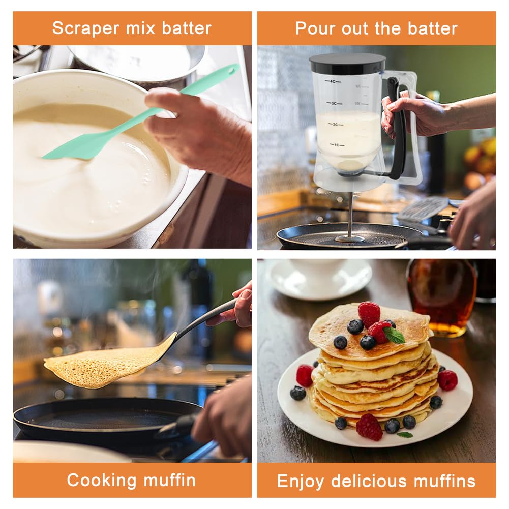 Kryslanix pancakes on a hot griddle show even, consistent shapes.