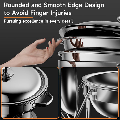 KScocina chafing dish silver color complements modern party décor.