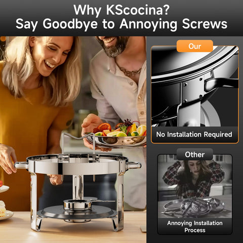 KScocina chafing dish safe-edges emphasizes smooth metal with no sharp corners.