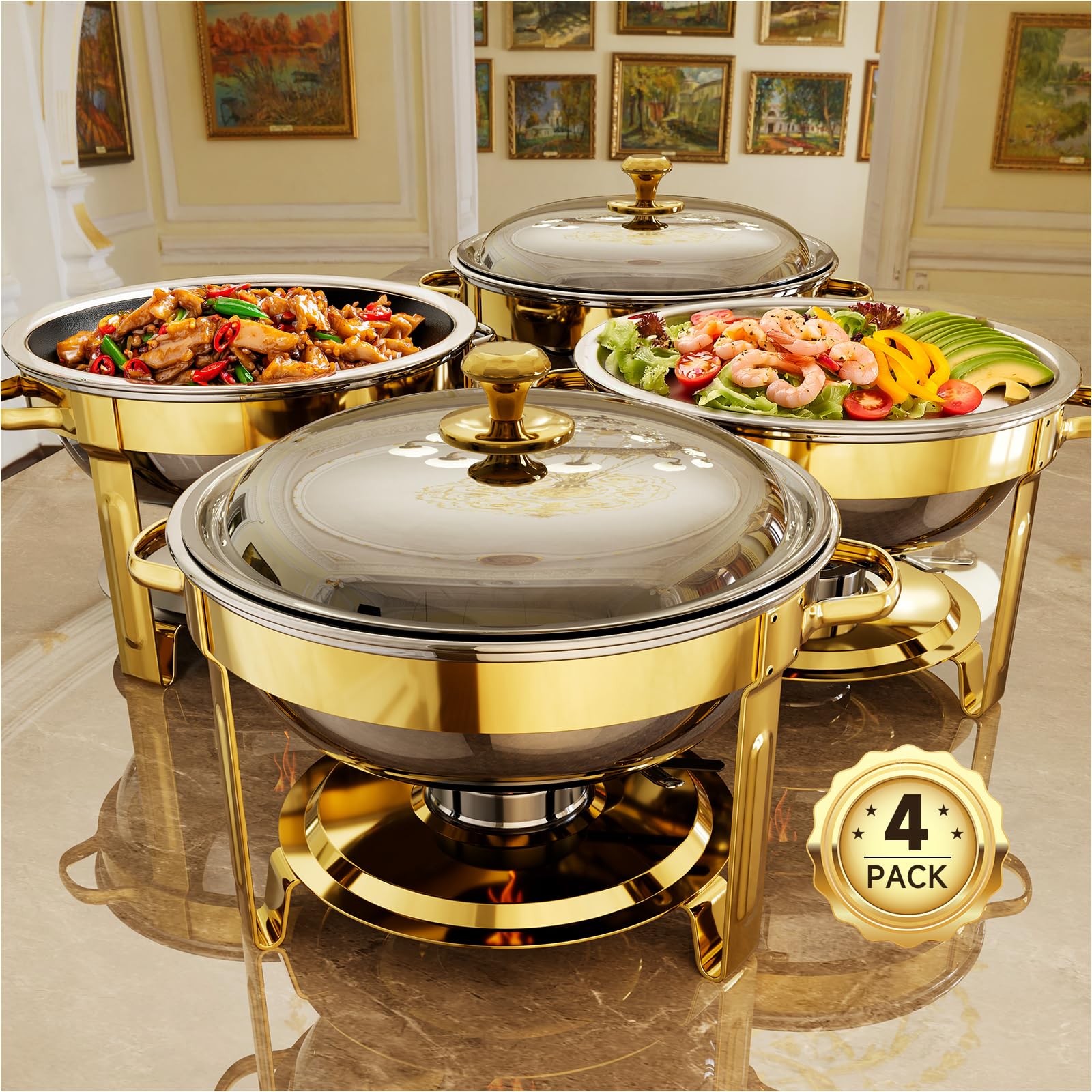 KScocina gold round chafing dish 4-pack for elegant buffet service