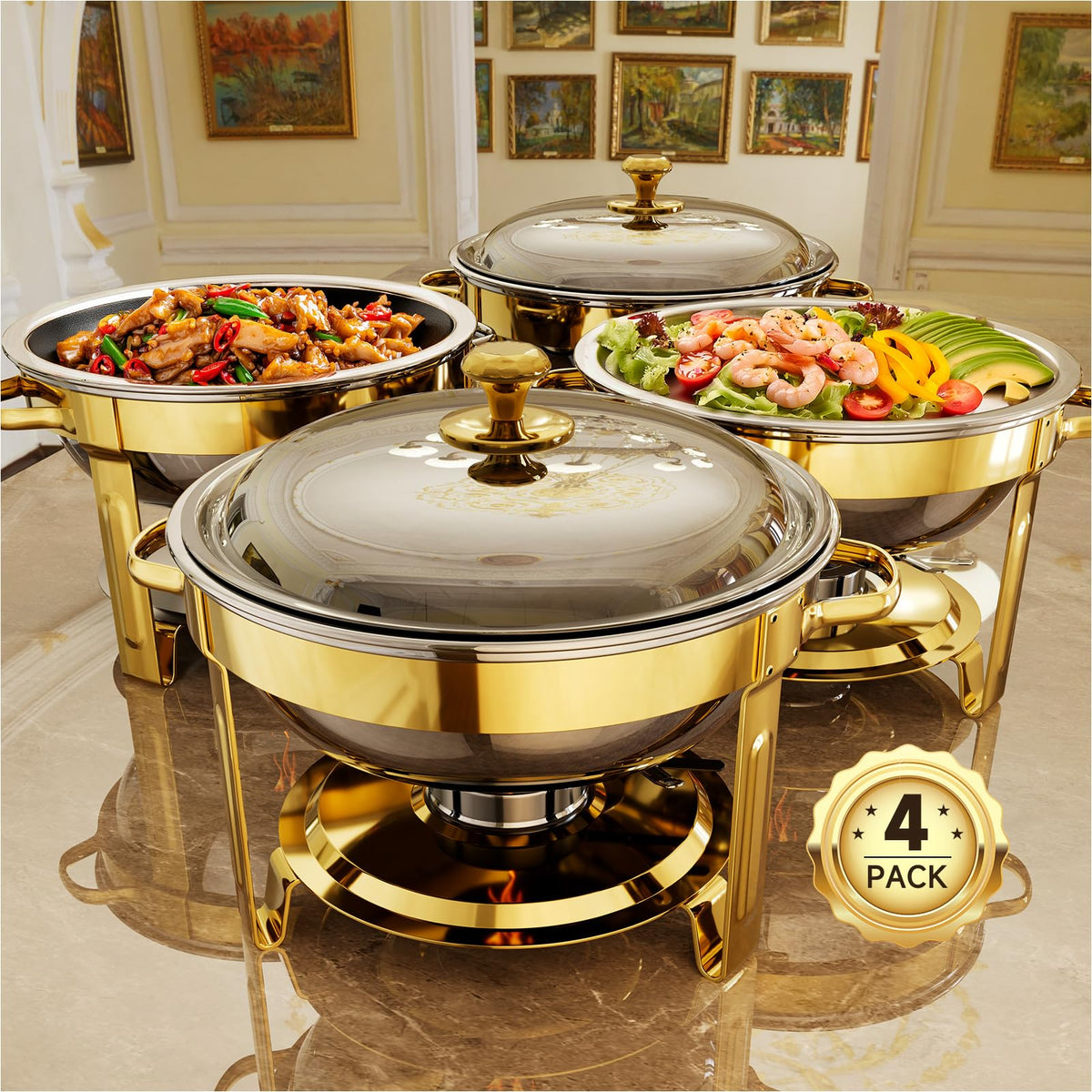 KScocina gold round chafing dish 4-pack for elegant buffet service