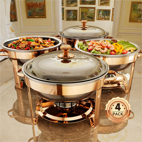 KScocina rose gold 4-pack chafing dishes for stylish party service and warmth.