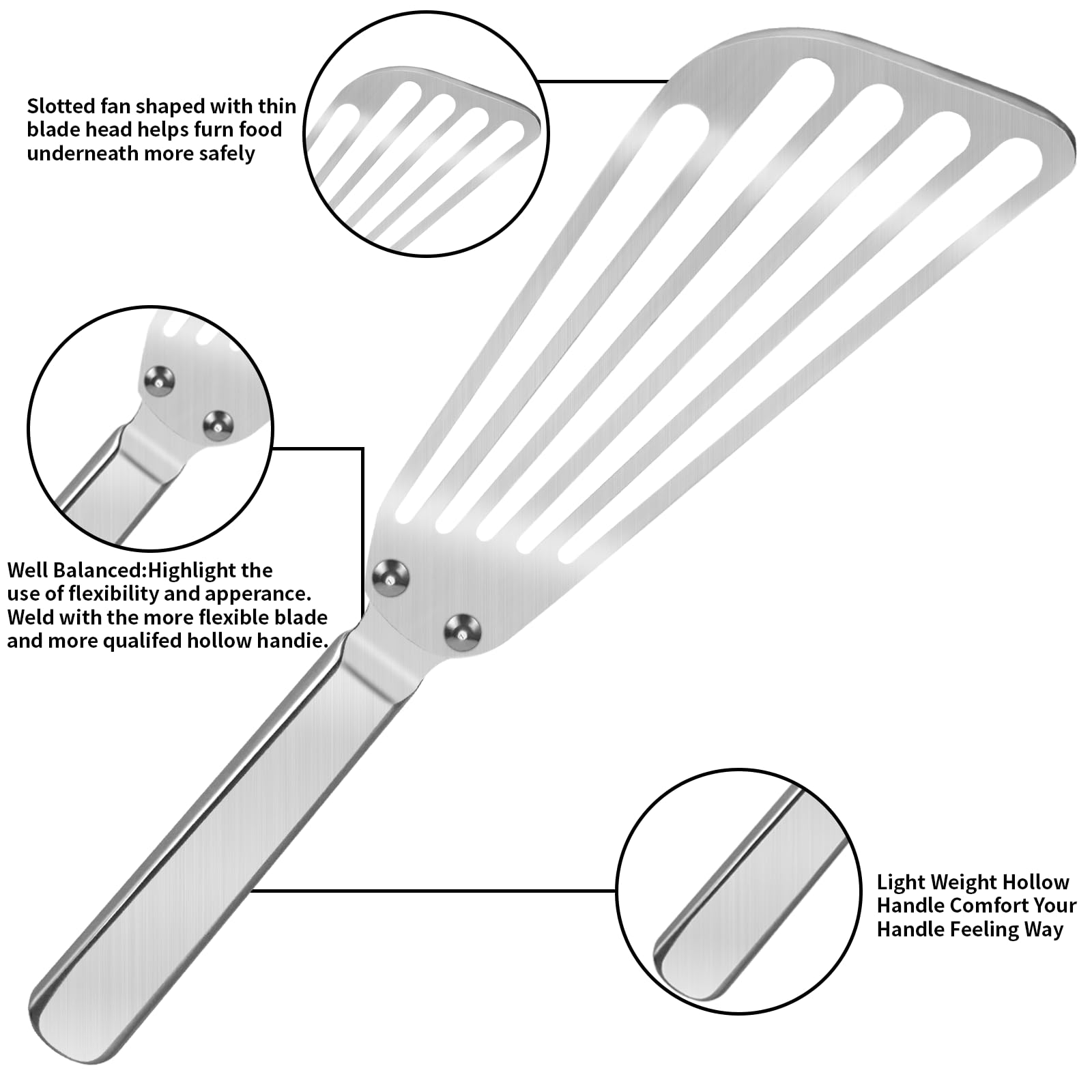 KSENDALO angled blade aids lifting pancakes and omelets evenly