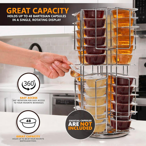 Ksestor 360-degree rotation pod holder enables easy access to Bartesian pods.
