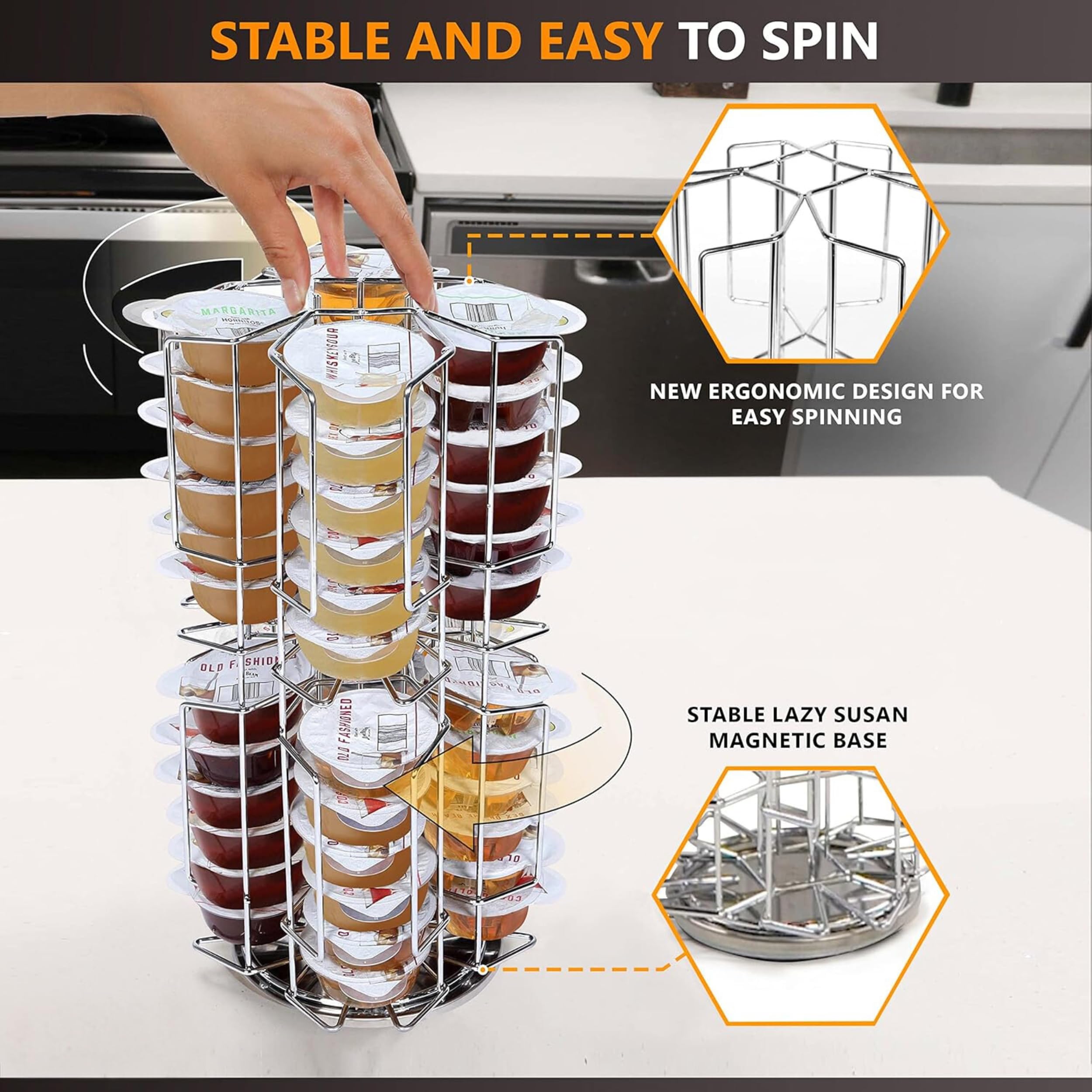 Ksestor countertop space-saving design frees counter space while storing 48 Bartesian pods.