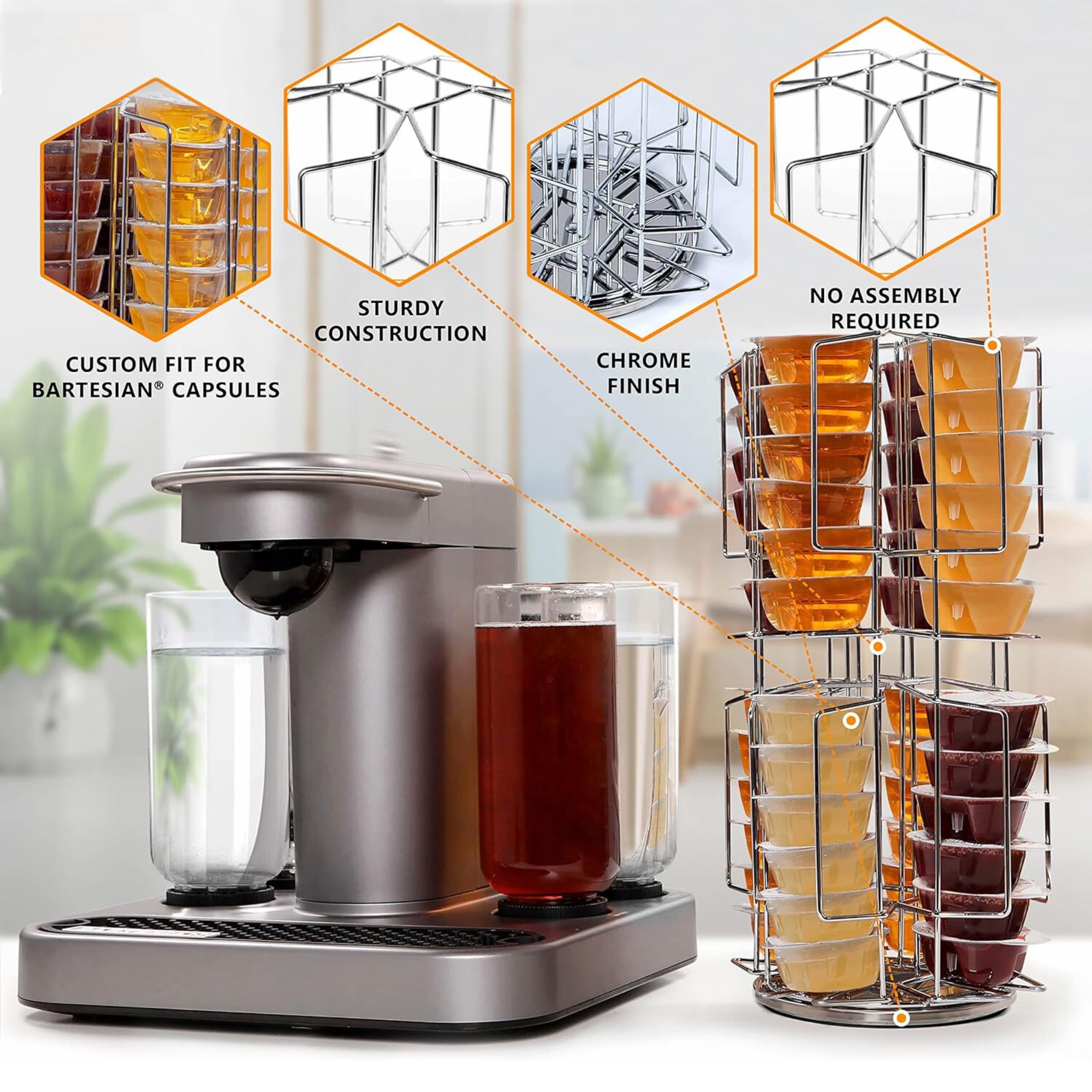 Ksestor durable metal construction with chrome finish adds sleek durability to any setup.