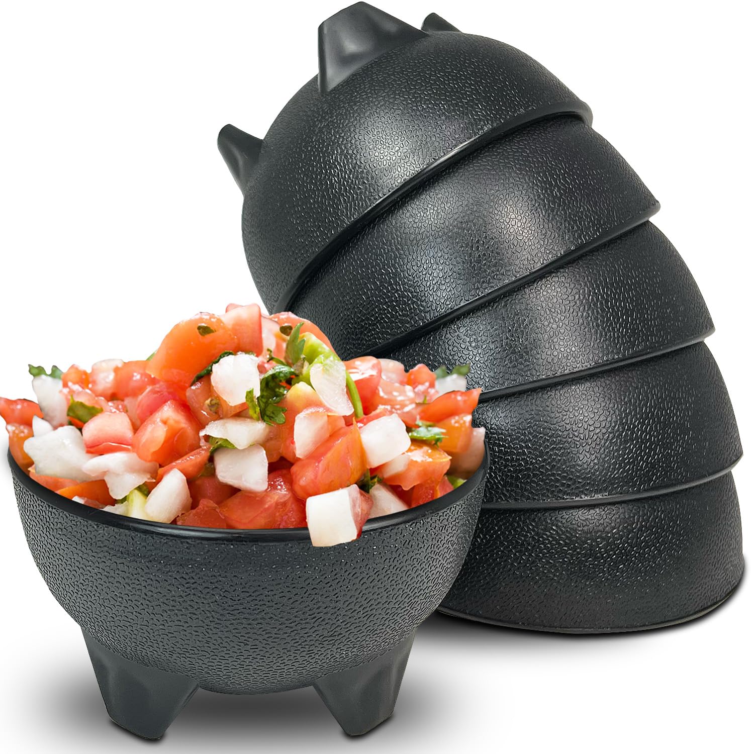 KSEV Salsa Bowls 6-pack black front view showing durable design.