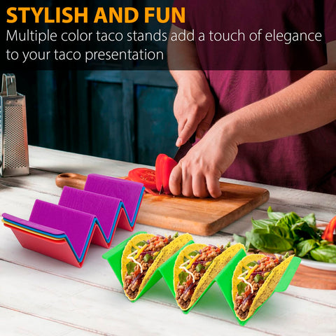 KSEV colorful taco holders help differentiate ingredients during parties.