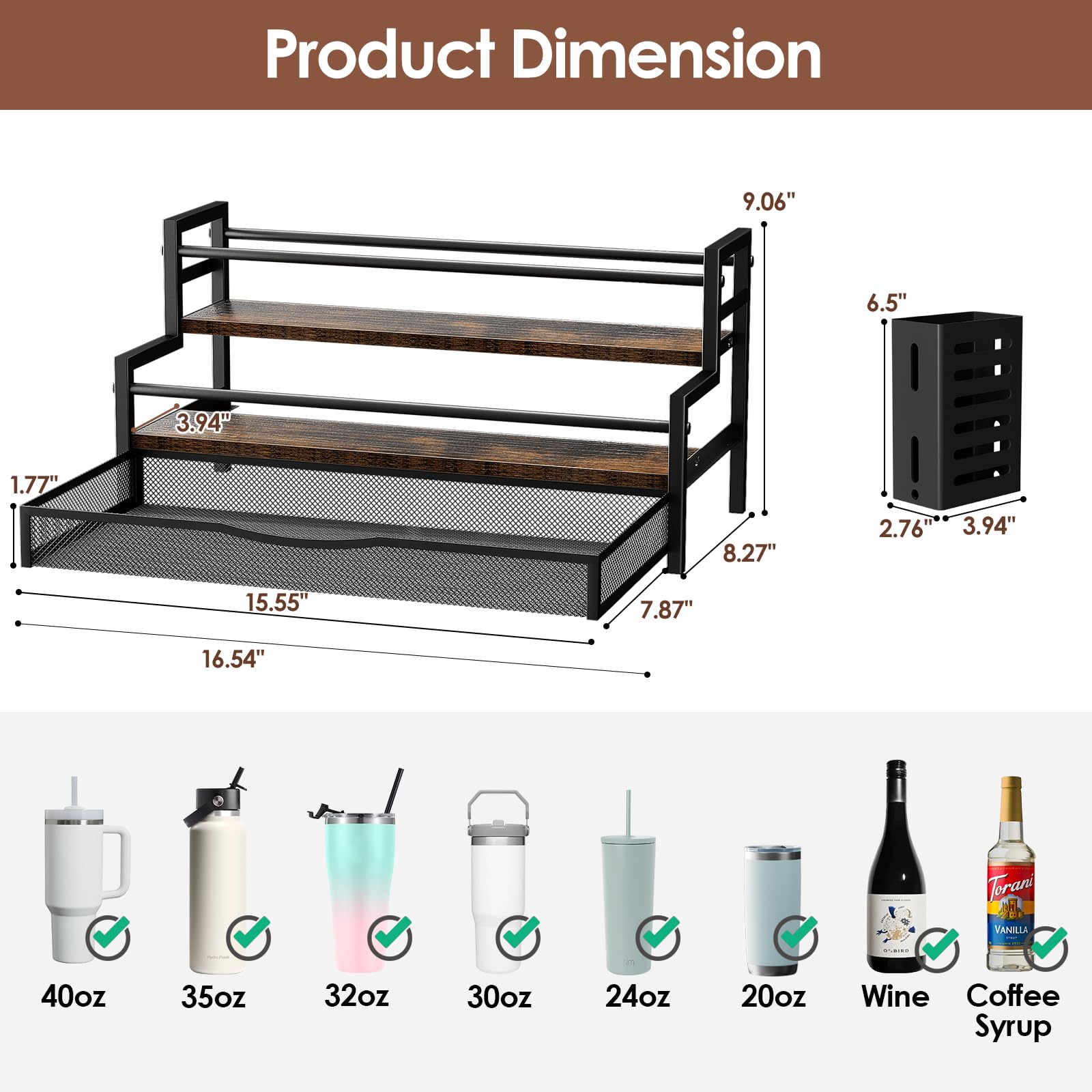 Kssiaz bottle organizer side basket stores lids and straws for quick access