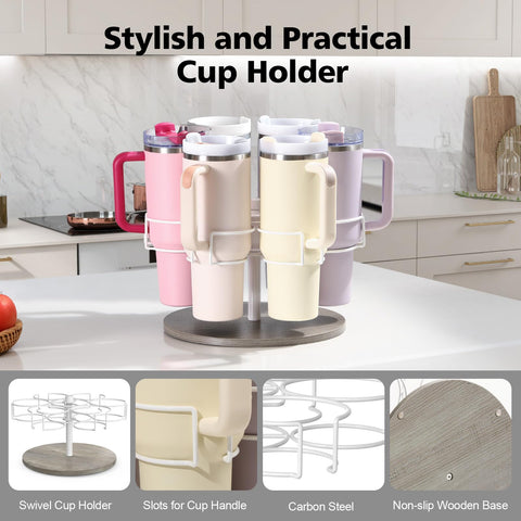 Kssiaz carbon steel cup holder with wooden base for durability.
