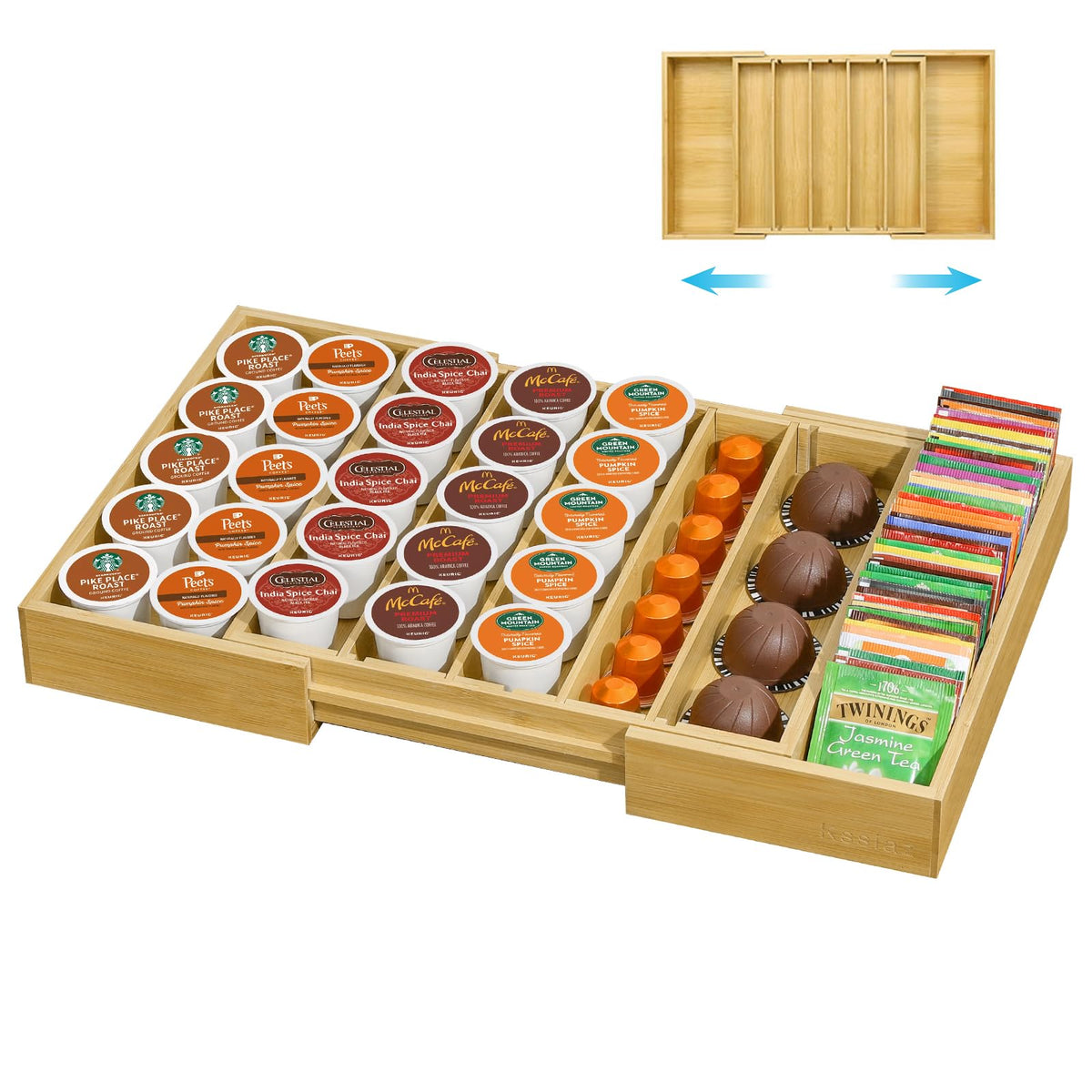 Kssiaz coffee pod drawer expands to fit different counter sizes for easy access