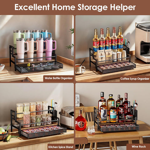 Kssiaz 8-cup capacity rack doubles as spice or syrup bottle storage