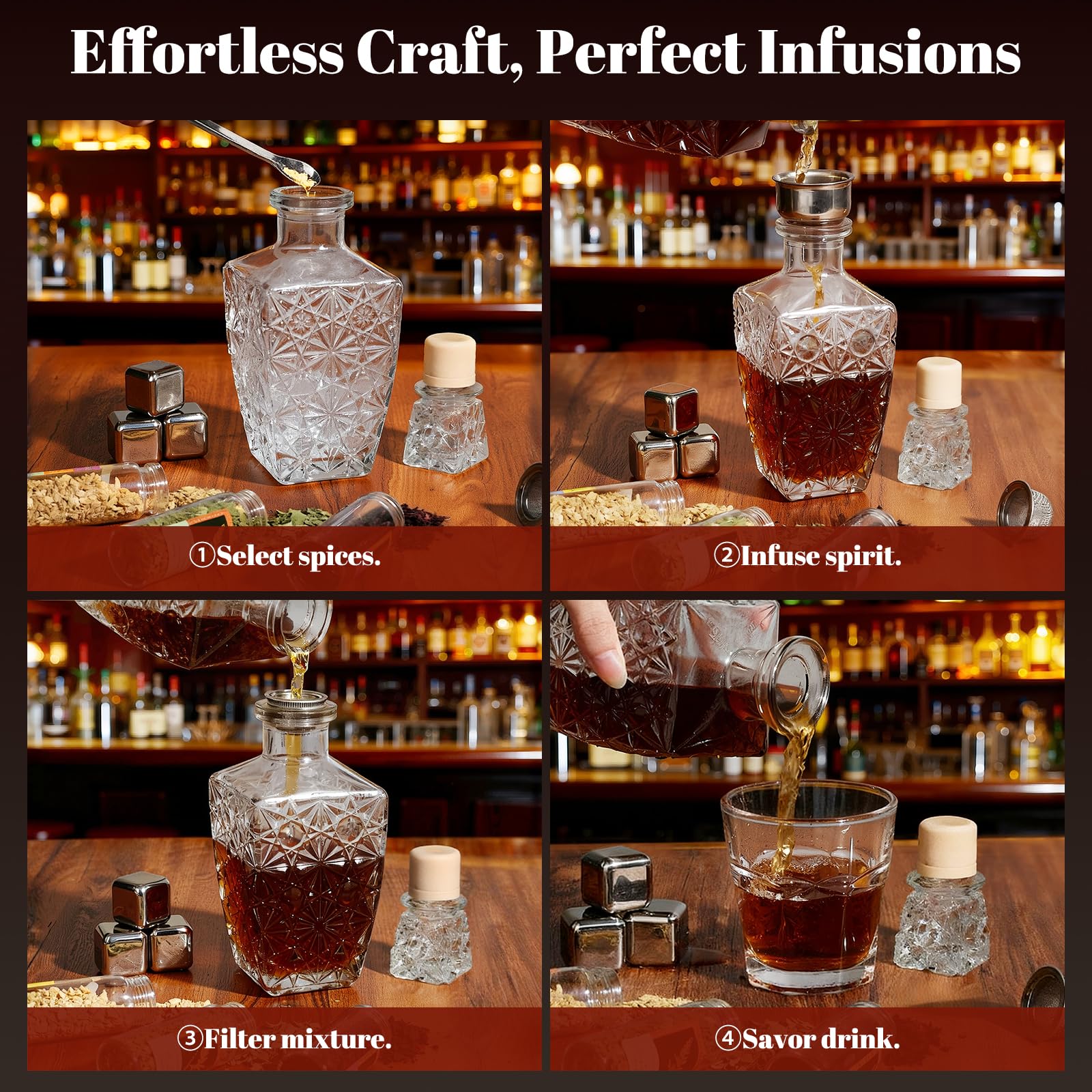 Kssiaz infusion process image with pour and strain actions for clean, flavorful results.