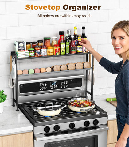 Kssiaz shelf keeps bottles visible and accessible during meal prep.