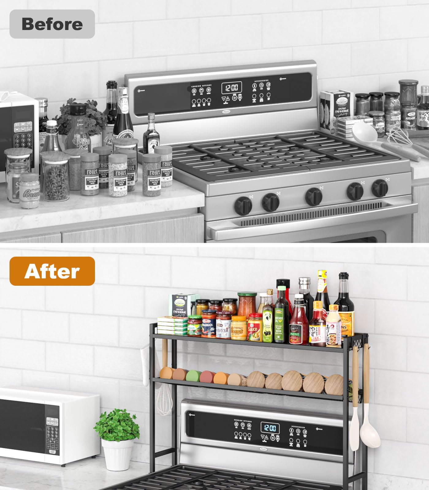 Kssiaz raised guard rails prevent front items from tipping during use.