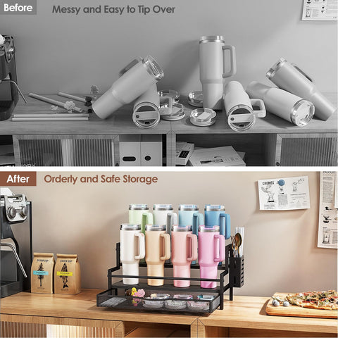 Kssiaz two-tier bottle rack assembled for easy access to cups.