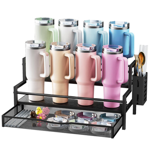 Kssiaz water bottle organizer holds up to eight 40 oz tumblers for organized storage.