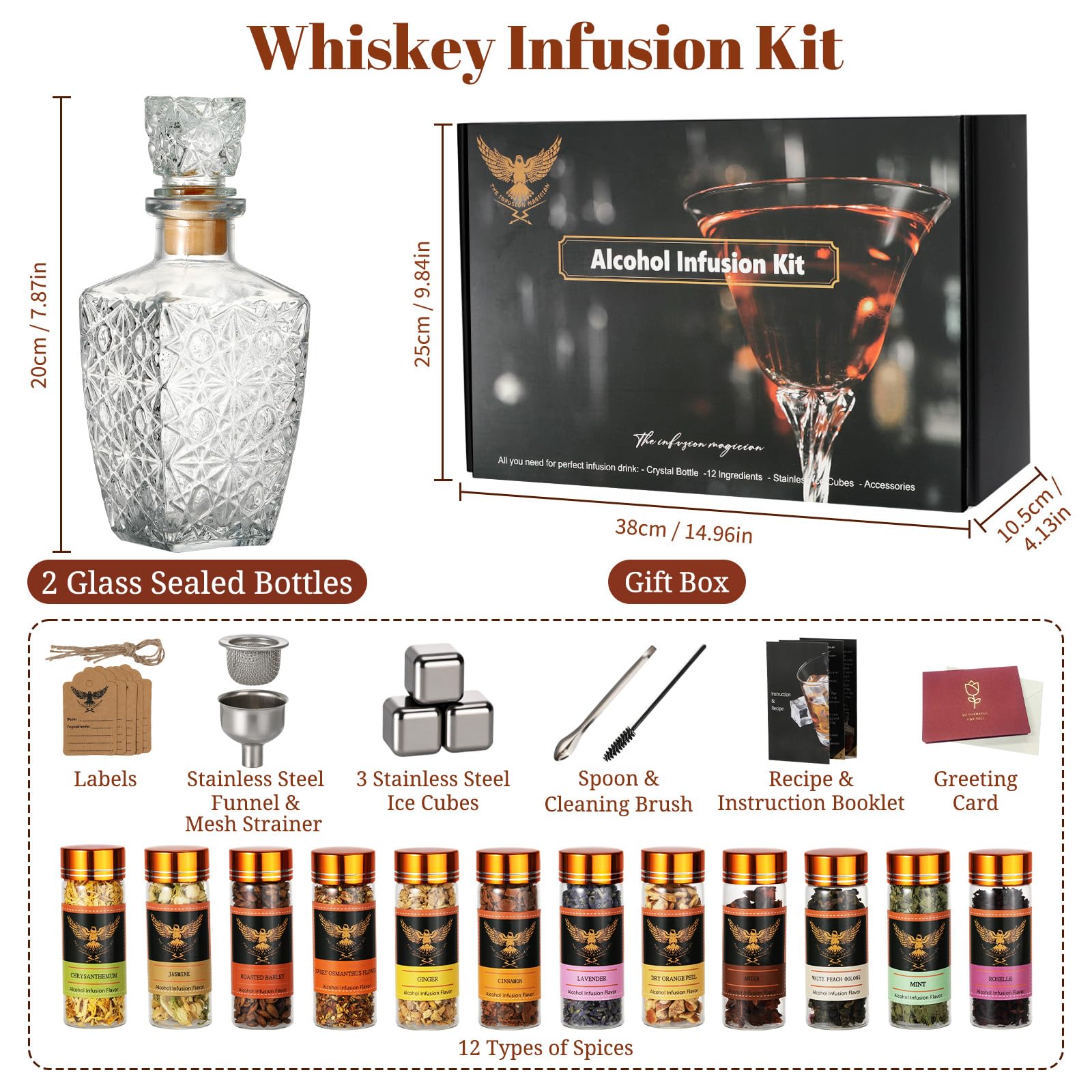 Kssiaz whiskey infusion kit flavor bottles showing 12 infusions.